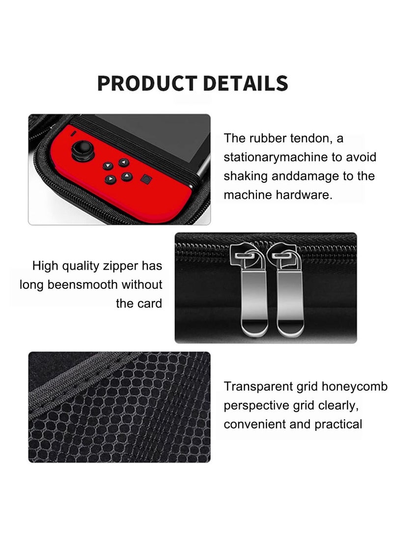 12 PCS Set, Carrying Case for Nintendo Switch OLED Console, Portable Travel Carry Case, Include Screen Protector, Protective Cover Case, Data Cable, Kickstand and Thumb Grip Caps - Image 4