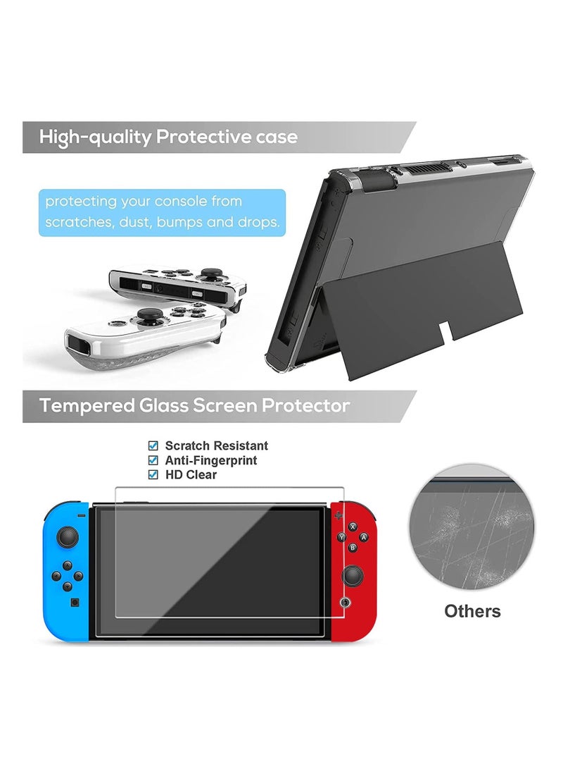 12 PCS Set, Carrying Case for Nintendo Switch OLED Console, Portable Travel Carry Case, Include Screen Protector, Protective Cover Case, Data Cable, Kickstand and Thumb Grip Caps - Image 3