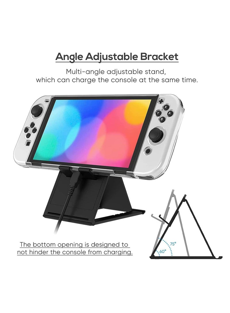 12 PCS Set, Carrying Case for Nintendo Switch OLED Console, Portable Travel Carry Case, Include Screen Protector, Protective Cover Case, Data Cable, Kickstand and Thumb Grip Caps - Image 5