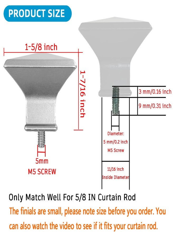 Kowibcl Finials For Curtain Rods, 4 Pcs Plastic Curtain Rod Finials for 5/8 Inch Dia Rod,Drapery Rod Finials of Square Design,M5 Thread Dia(Silver) - Image 4