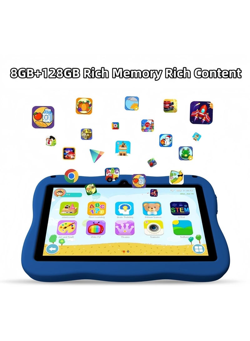 LBMT Kids Tablet 7 Inch with Shockproof Case, Android 14 and Parental Control Dual Camera for Children Educational Tablets,Kids Tablets 8GB+128GB with Quad-Core,WiFi 5, Bluetooth, Learning,Games, for Toddlers & Children 2-12 Years,Child-Friendly (Blue) - Image 3