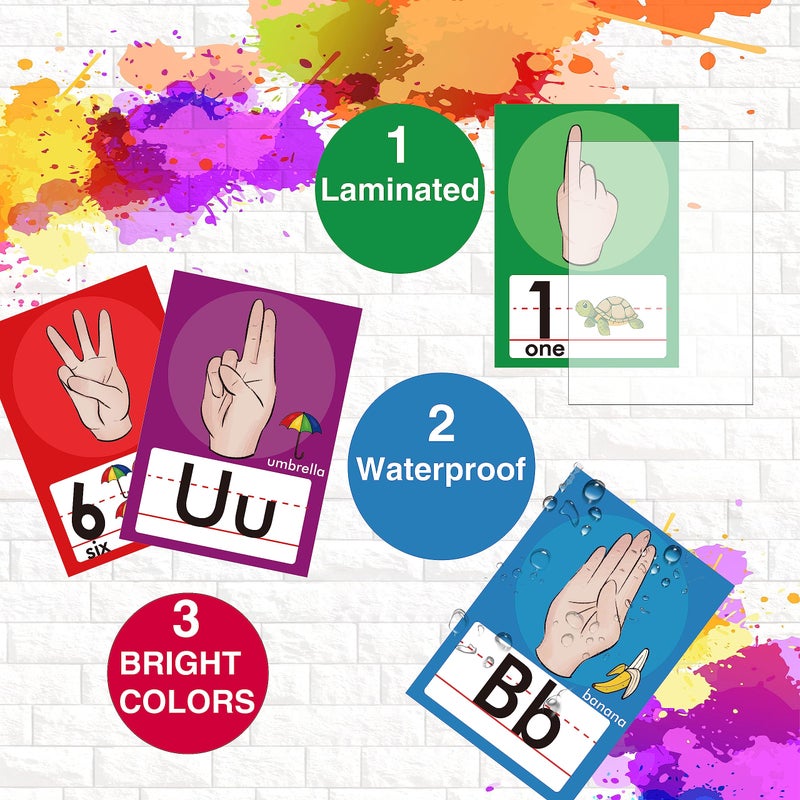 YIYDONG 36 Pieces ASL Alphabet Line Bulletin Board Set ABC Number Sign Language Flash Cards Wall Decorations for Pre-School Kindergarten Elementary Classroom Nursery Homeschool (Bright Colors) - Image 4