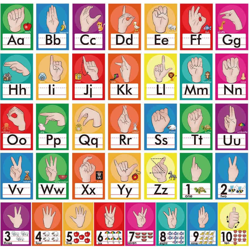 YIYDONG 36 Pieces ASL Alphabet Line Bulletin Board Set ABC Number Sign Language Flash Cards Wall Decorations for Pre-School Kindergarten Elementary Classroom Nursery Homeschool (Bright Colors) - Image 2