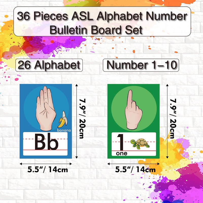 YIYDONG 36 Pieces ASL Alphabet Line Bulletin Board Set ABC Number Sign Language Flash Cards Wall Decorations for Pre-School Kindergarten Elementary Classroom Nursery Homeschool (Bright Colors) - Image 3