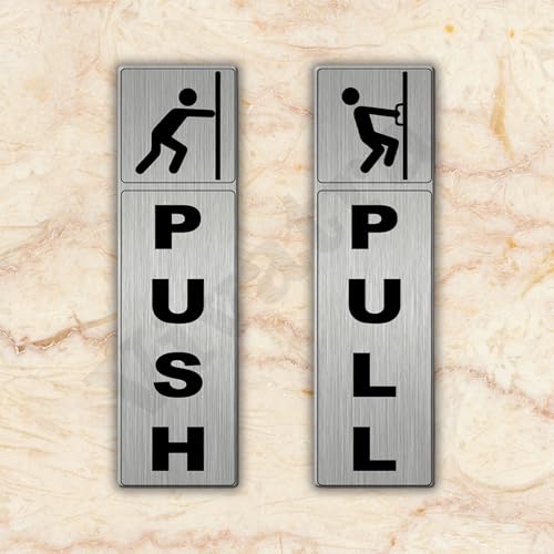 Vivatra Self Adhesive Acrylic Push and Pull Signage Board for Glass Wooden Doors Office Hospital Mall Gate| Silver| 7 x 2 Inches - Image 1