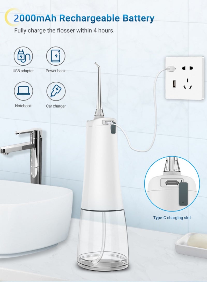 Reva Cordless Water Flosser For Teeth Cleaning Portable Oral Irrigator With 4 Modes Scalable 4 Jet Tips IPX7 Waterproof Long-lasting Dental Floss Pick Tool Kit 300ML-White - Image 5