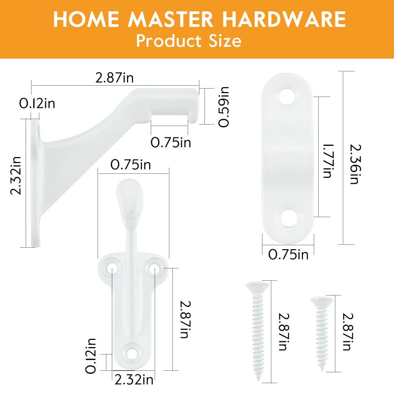 Home Master Hardware 3"" Handrail Brackets, 3 Pack White, Easy Install, Wall Mount, Zinc, Brushed Finish - Image 2