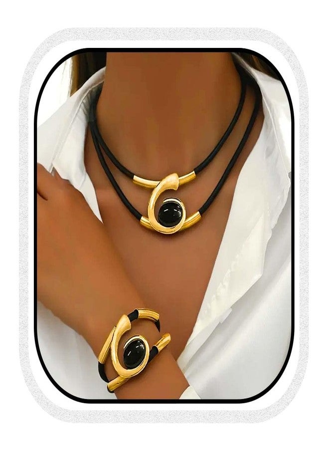 CLOACE Gold Necklace Set Boho Double-Layer Pendant Necklace Bracelet Sets Vintage Fashion Jewelry for Women (Gold) - Image 1