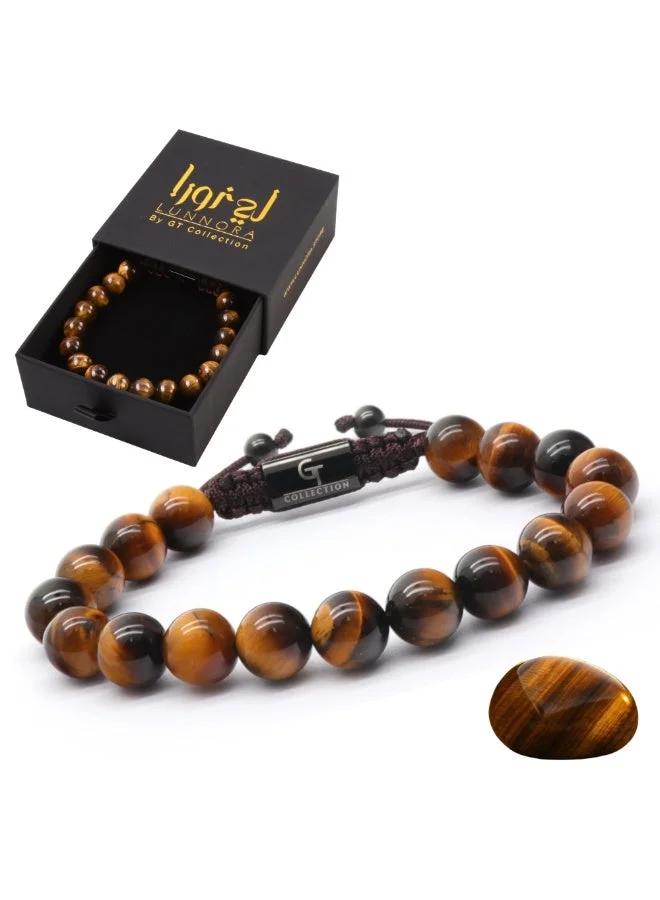 لونورا خرز عين النمر سوار خرز من الحجر الطبيعي مصنوع يدويًا – سوار للرجال، سوار رجالي، هدية للرجال، أساور للرجال – قابل للتعديل بمقاس واحد للجميع