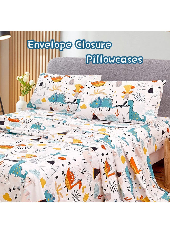 JSD JSD Dinosaur Kids Sheet Set Twin 3 Piece, Printed Microfiber Bed Sheets for Boys Girls Deep Pocket  - Image 2