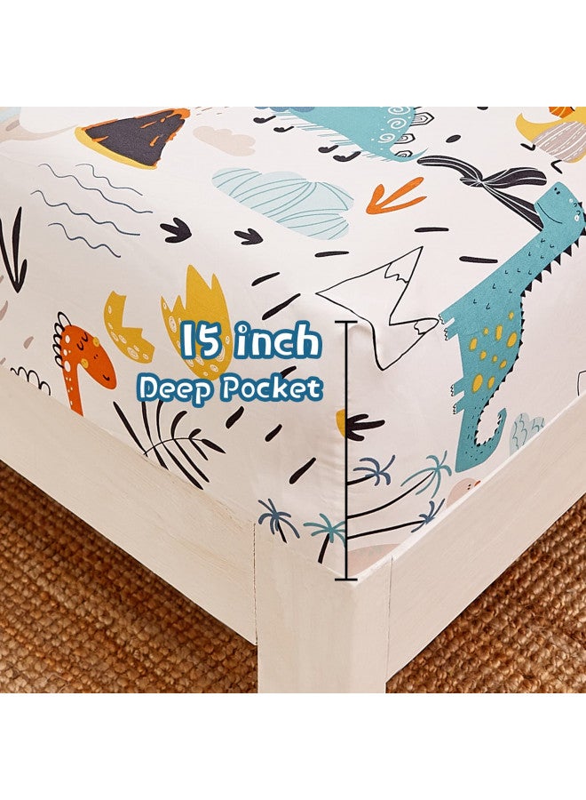 JSD JSD Dinosaur Kids Sheet Set Twin 3 Piece, Printed Microfiber Bed Sheets for Boys Girls Deep Pocket  - Image 3