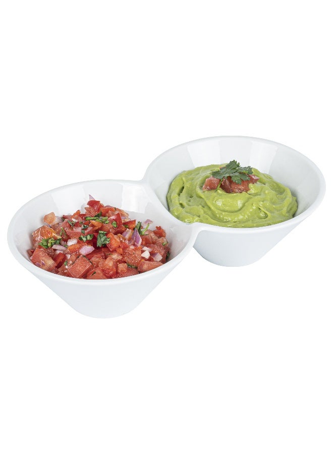 Restaurantware 9.1 × 4.9 × 2.3 بوصة أطباق غمس مزدوجة، 1 خادم توابل قابل للاستخدام في الميكروويف - 2 قسم، قابل للاستخدام في الميكروويف، صينية غمس من البورسلين الأبيض، قابلة للغسل في غسالة الصحون، للوجبات الخفيفة، التوابل، أو الإضافات - Image 2