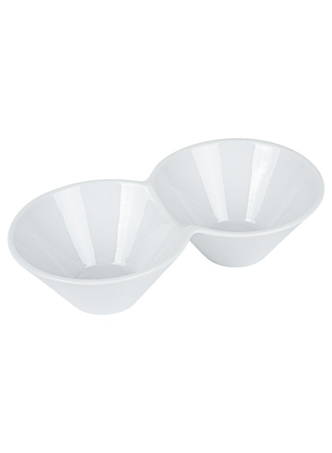 Restaurantware 9.1 × 4.9 × 2.3 بوصة أطباق غمس مزدوجة، 1 خادم توابل قابل للاستخدام في الميكروويف - 2 قسم، قابل للاستخدام في الميكروويف، صينية غمس من البورسلين الأبيض، قابلة للغسل في غسالة الصحون، للوجبات الخفيفة، التوابل، أو الإضافات - Image 1