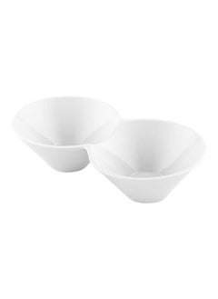 Restaurantware Restaurantware-9.1 x 4.9 x 2.3 Inch Double Dip Bowls, 1 Microwavable Condiment Server - 2 Compartments, Microwavable, White Porcelain Dip Tray, Dishwashable, For Snacks, Condiments, Or Toppings  - Image 2