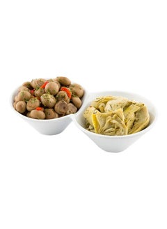 Restaurantware Restaurantware-9.1 x 4.9 x 2.3 Inch Double Dip Bowls, 1 Microwavable Condiment Server - 2 Compartments, Microwavable, White Porcelain Dip Tray, Dishwashable, For Snacks, Condiments, Or Toppings  - Image 4