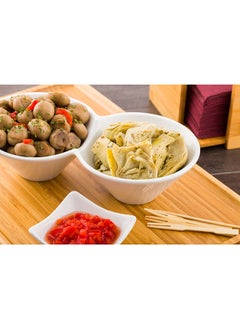 Restaurantware Restaurantware-9.1 x 4.9 x 2.3 Inch Double Dip Bowls, 1 Microwavable Condiment Server - 2 Compartments, Microwavable, White Porcelain Dip Tray, Dishwashable, For Snacks, Condiments, Or Toppings  - Image 5