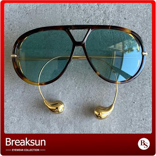 Breaksun Women's Oversized Aviator Sunglasses Retro Trendy Shield Sun Glasses Big Orange lens Vintage Shades (Tortoise/Green) - Image 5