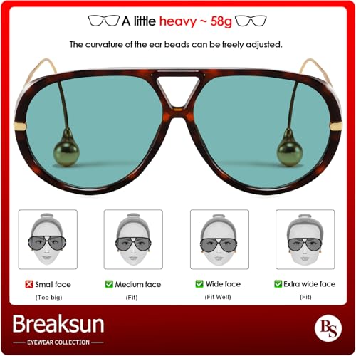 Breaksun Women's Oversized Aviator Sunglasses Retro Trendy Shield Sun Glasses Big Orange lens Vintage Shades (Tortoise/Green) - Image 4