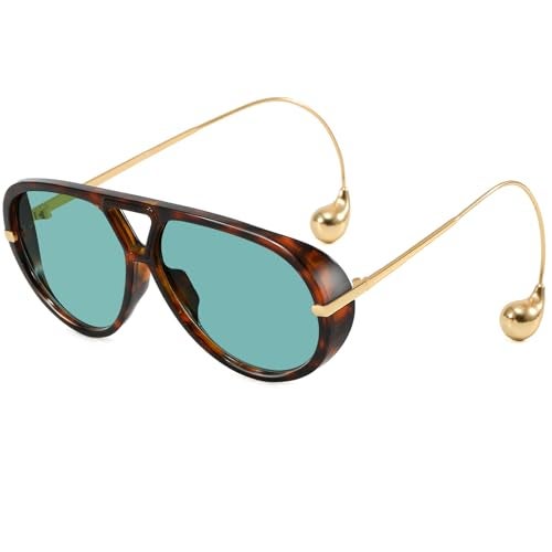 Breaksun Women's Oversized Aviator Sunglasses Retro Trendy Shield Sun Glasses Big Orange lens Vintage Shades (Tortoise/Green) - Image 1