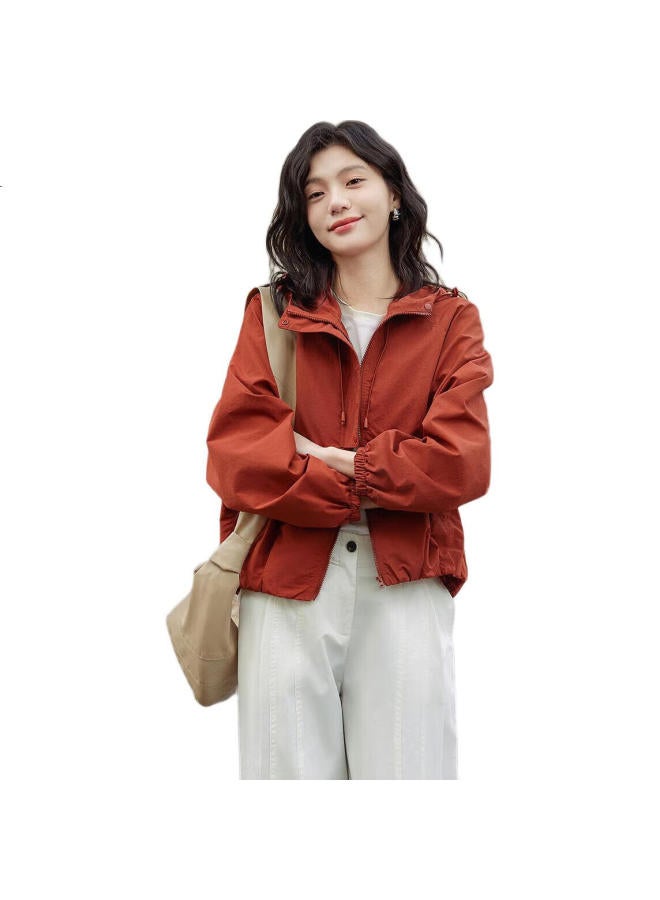 dme "Klein Blue" Spring And Autumn Three-Proof Black Technology Outdoor Sports Windproof Hooded Drawstring Short Slimming Women'S Jacket - Image 2