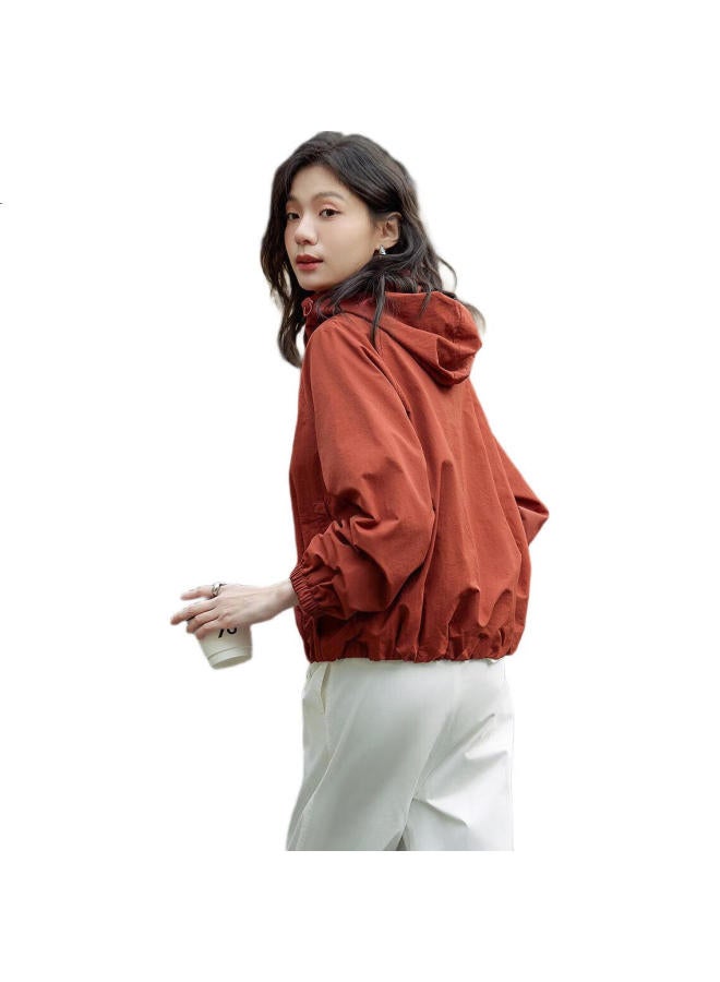 dme "Klein Blue" Spring And Autumn Three-Proof Black Technology Outdoor Sports Windproof Hooded Drawstring Short Slimming Women'S Jacket - Image 3