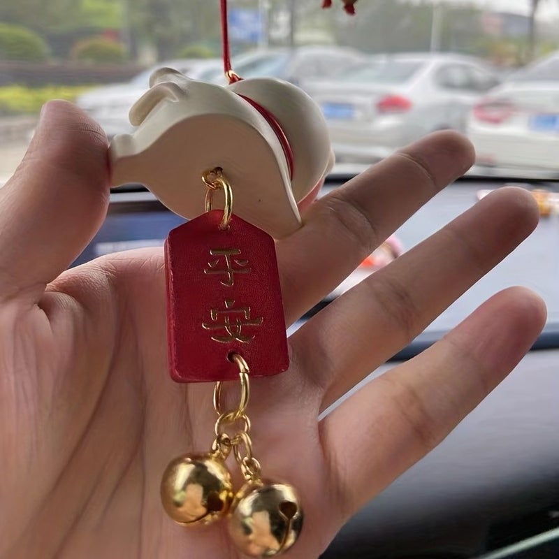 Sleeping Cat Car Charm Good Luck Pendant Resin Rearview Mirror Decor - Image 4