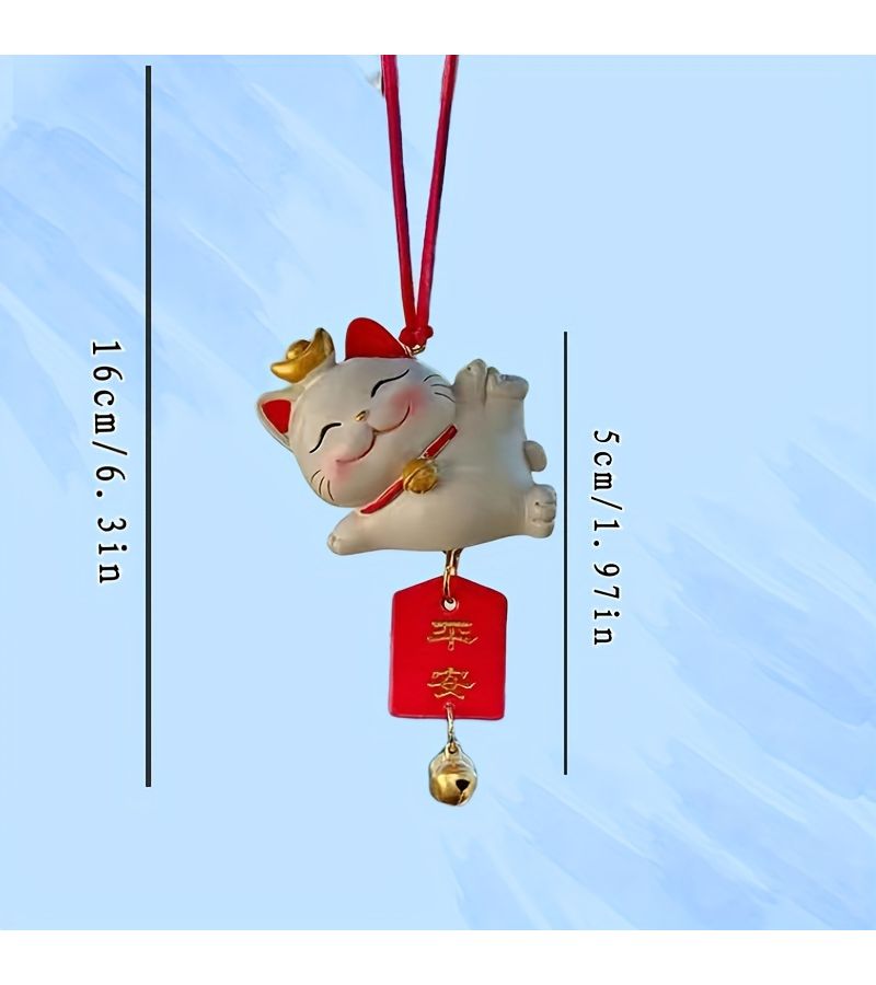 Sleeping Cat Car Charm Good Luck Pendant Resin Rearview Mirror Decor - Image 5