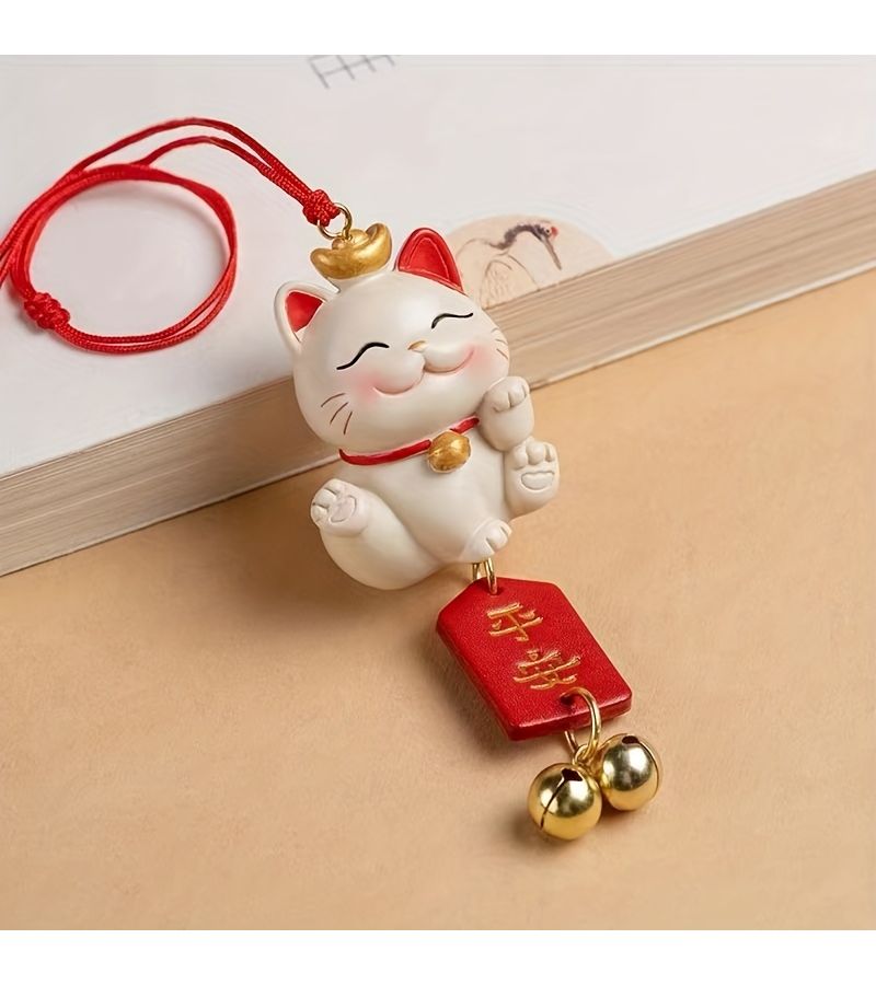 Sleeping Cat Car Charm Good Luck Pendant Resin Rearview Mirror Decor - Image 2