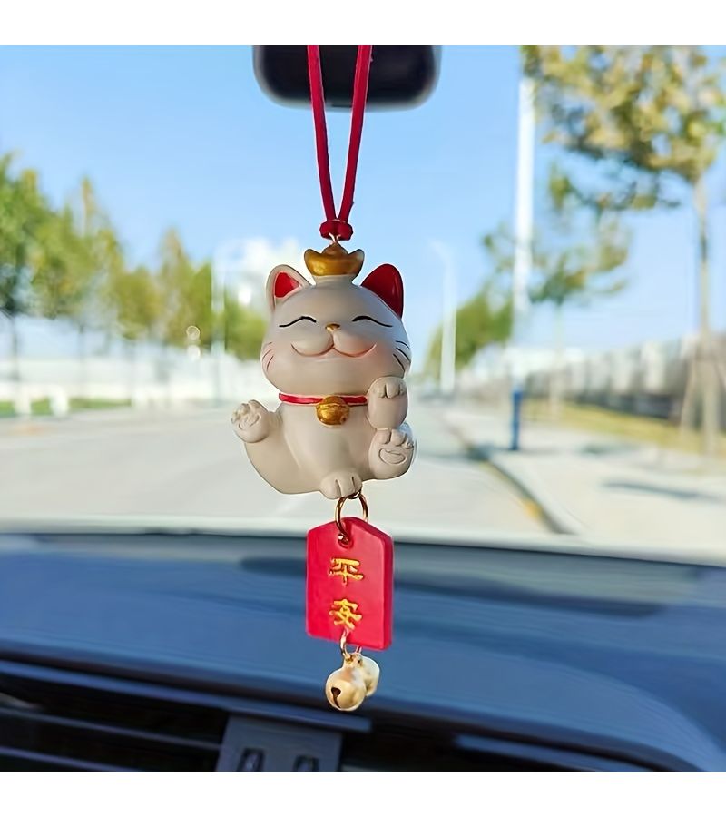 Sleeping Cat Car Charm Good Luck Pendant Resin Rearview Mirror Decor - Image 3