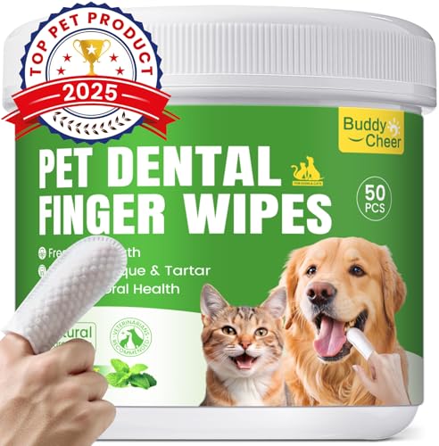 BuddyCheer Pet Teeth Cleaning Wipes for Dogs Cats Pet Dental Finger Wipes for Dogs NoRinse Dog Toothbrush Toothpaste to Reduce Plaque Tartar Disposable Dog Tooth Brushing Kit Mint Flavor 50 Count - Image 1