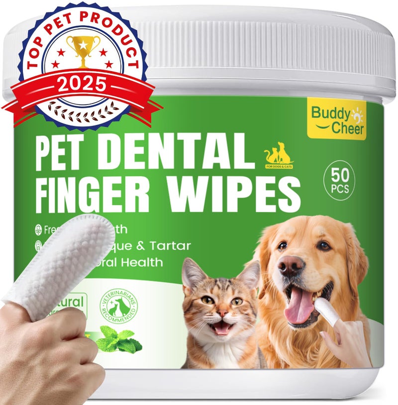 BuddyCheer Pet Teeth Cleaning Wipes for Dogs Cats Pet Dental Finger Wipes for Dogs NoRinse Dog Toothbrush Toothpaste to Reduce Plaque Tartar Disposable Dog Tooth Brushing Kit Mint Flavor 50 Count - Image 2