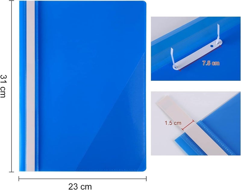 Amest A4 Project Folders, Plastic Presentation Document Files Folders, A4 Report Organiser Holder with Transparent Cover And Fastener, 3 Colours (Pack of 6) - Image 2