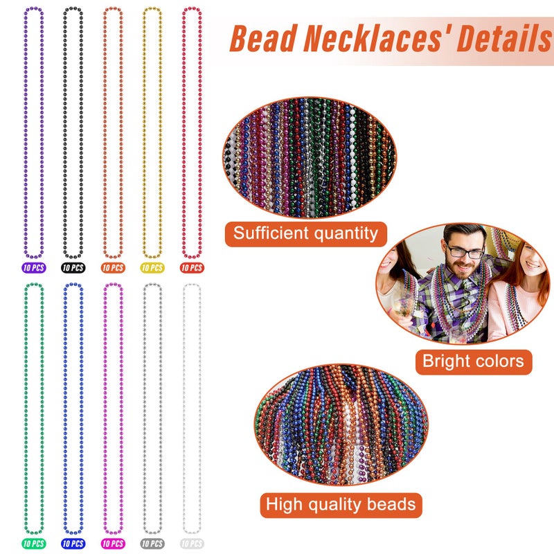 EOBOH 100PCS Mardi Gras Beads Colorful Beads Necklace Toy Party Favors 33 Bead Costume Accessories Bulk Festival Mardi Gras Parade Throw Accessories Wedding Birthday Celebrations Decor - Image 3