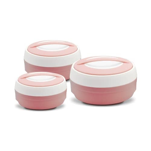 ASIAN Plastic Casserole Inner Stainless Steel Casserole Gift Set of 3 (600 ml, 1000 ml, 1500 ml), (Pestal Pink) | PU Insulated | BPA Free | Food Grade | Hot & Cold | Easy to Carry - Image 3