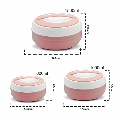 ASIAN Plastic Casserole Inner Stainless Steel Casserole Gift Set of 3 (600 ml, 1000 ml, 1500 ml), (Pestal Pink) | PU Insulated | BPA Free | Food Grade | Hot & Cold | Easy to Carry - Image 5