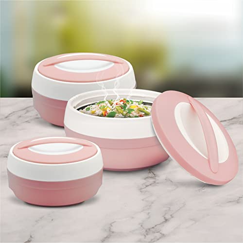 ASIAN Plastic Casserole Inner Stainless Steel Casserole Gift Set of 3 (600 ml, 1000 ml, 1500 ml), (Pestal Pink) | PU Insulated | BPA Free | Food Grade | Hot & Cold | Easy to Carry - Image 4