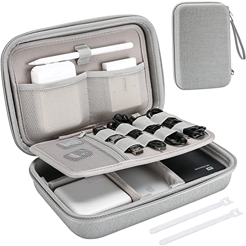 ProCase Hard Travel Electronic Organizer Case for MacBook Power Adapter Chargers Cables Power Bank Apple Magic Mouse Apple Pencil USB Flash Disk SD Card Small Portable Accessories Bag Grey L - Image 1