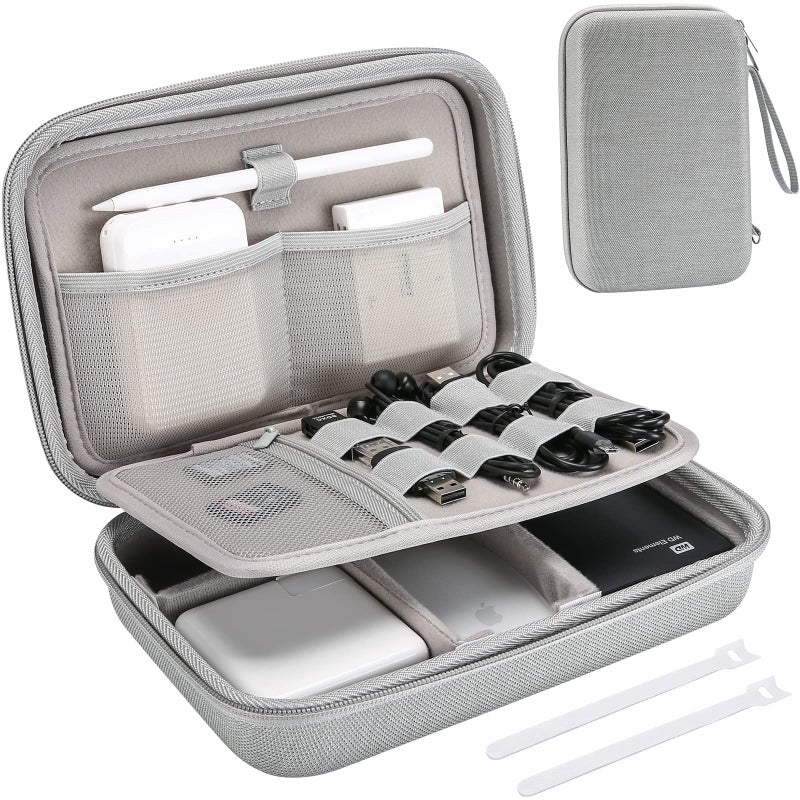 ProCase Hard Travel Electronic Organizer Case for MacBook Power Adapter Chargers Cables Power Bank Apple Magic Mouse Apple Pencil USB Flash Disk SD Card Small Portable Accessories Bag Grey L - Image 2