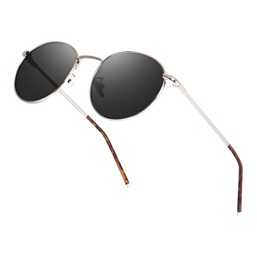 mashamart® Unisex Polarized Round Sunglasses, Black & Gold & Silver Frames with Gradient Lenses for Men & Women (Pack of 1) (Silver) - Image 1