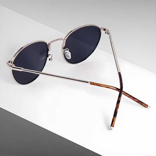 mashamart® Unisex Polarized Round Sunglasses, Black & Gold & Silver Frames with Gradient Lenses for Men & Women (Pack of 1) (Silver) - Image 5