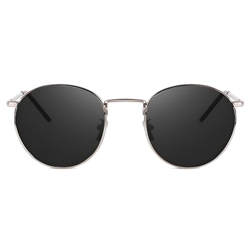mashamart® Unisex Polarized Round Sunglasses, Black & Gold & Silver Frames with Gradient Lenses for Men & Women (Pack of 1) (Silver) - Image 3