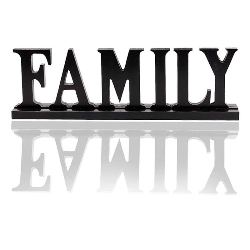 YK Decor Wooden FAMILY Words Decorative Sign Free Standing Table Top Decoration Cutout Wood Letter Art Home Decor Black