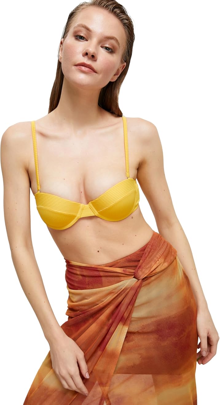 KOTON Women's Underwired Tissued Removable Strappy Bikini Top, 42 - Yellow