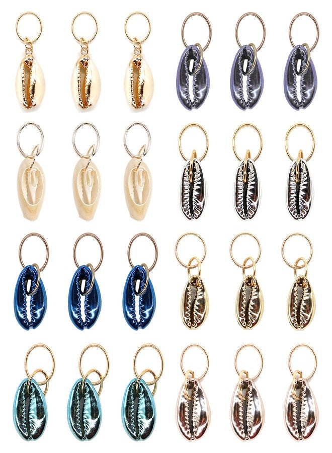 Dephnes 24 PCS Hair Jewelry for Women Braiding Hair Dreadlocks Ring Electroplated Shells Pendants Clips for DIY Shell Charms Hair Decorations for Braids (8 Colors) - Image 1