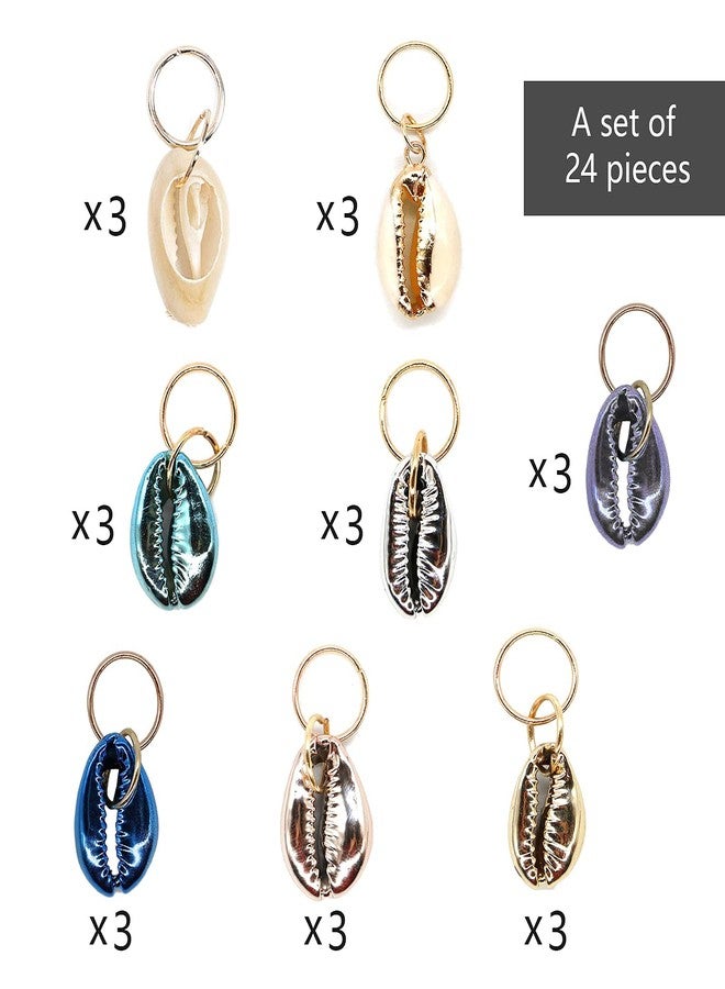 Dephnes 24 PCS Hair Jewelry for Women Braiding Hair Dreadlocks Ring Electroplated Shells Pendants Clips for DIY Shell Charms Hair Decorations for Braids (8 Colors) - Image 3