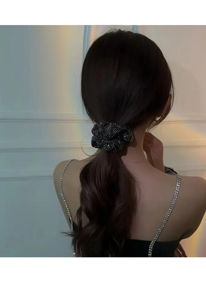 Rozino - 1pc Stylish Rhinestone Large Intestine Hair Loop - Elastic Hair Rope Ponytail Holder for Women - Fashionable Hair Accessories with Easy-to-Use Design and Comfortable Wear Experience - Image 1