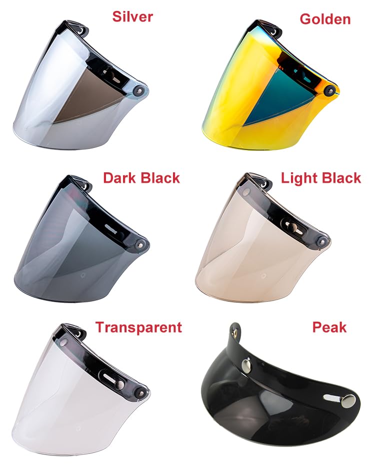 VCOROS Universal 3-Snap Flip Up Visor Shield Lens for Retro Open Face Motorcycle Helmet(Light Black) - Image 1