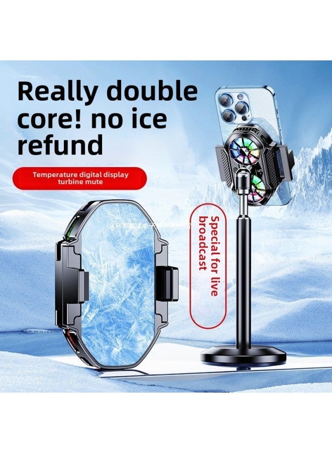 Mobile Phone Radiator Semiconductor Refrigeration Cooling Artifact Anchor Playing Games Electronic Competition Back Clip Type With Bracket Integrated Static-Color:[special For Desktop Live Broadcast] + 44cm White Carbon Steel Lifting  - Image 2