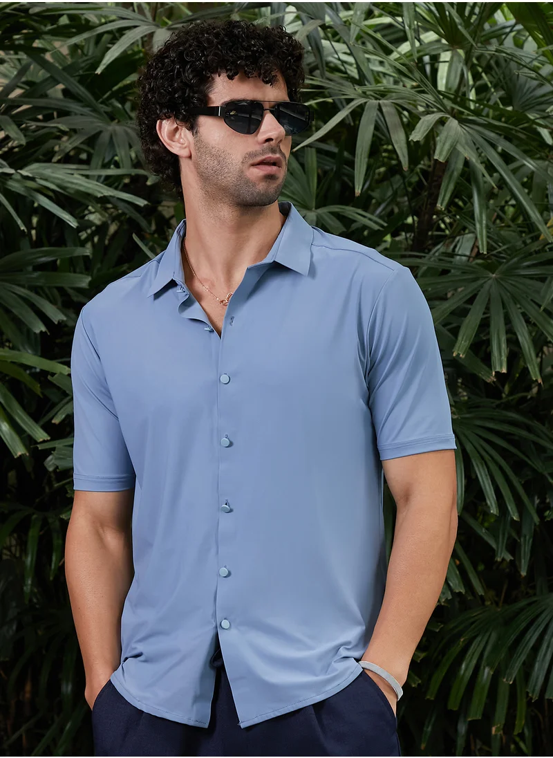 كامبوس سوترا Men's Cornflower Blue Seamless Solid Shirt