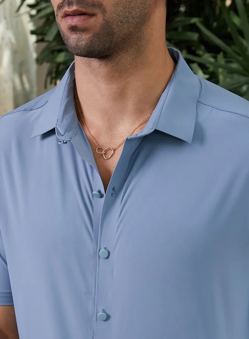 كامبوس سوترا Men's Cornflower Blue Seamless Solid Shirt
